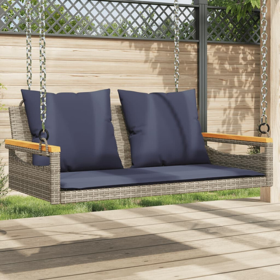 vidaXL Schommelbank met kussens 109x62x40 cm poly rattan grijs afbeelding 1