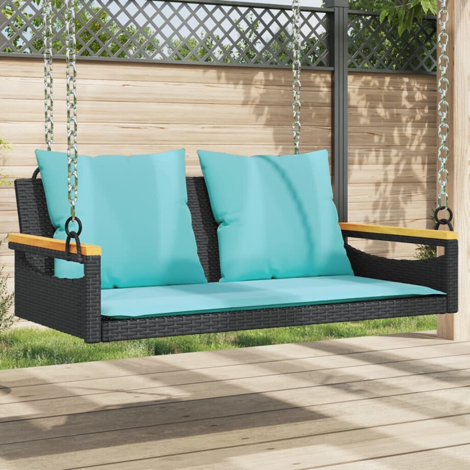 vidaXL Schommelbank met kussens 109x62x40 cm poly rattan zwart afbeelding 1