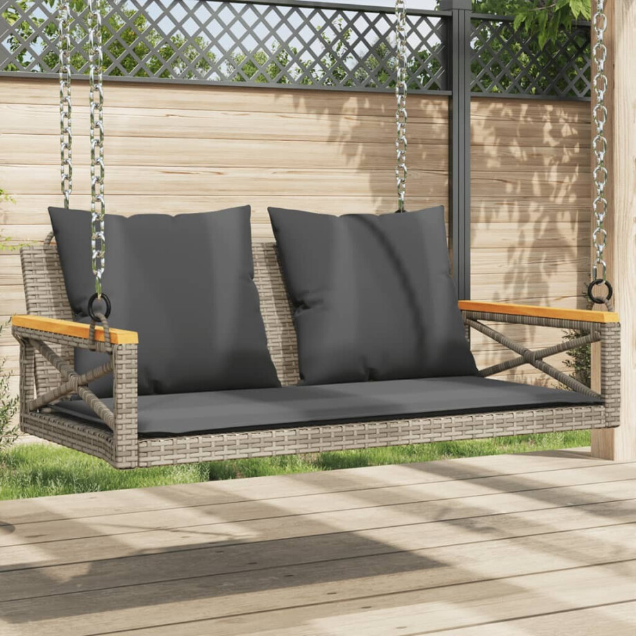 vidaXL Schommelbank met kussens 109x62x40 cm poly rattan grijs vidaXL Schommelbank met kussens 109x62x40 cm poly rattan grijs afbeelding 1