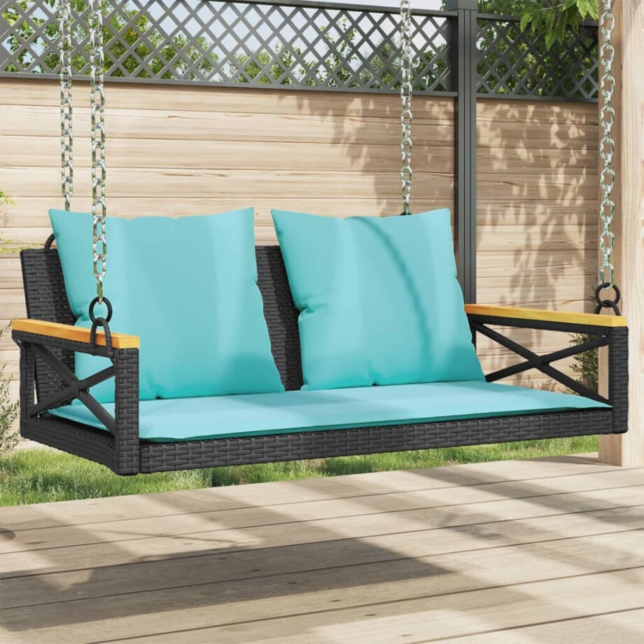 vidaXL Schommelbank met kussens 109x62x40 cm poly rattan zwart afbeelding 1
