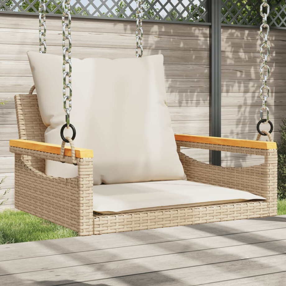 vidaXL Schommelbank met kussens 63x62x40 cm poly rattan beige afbeelding 1