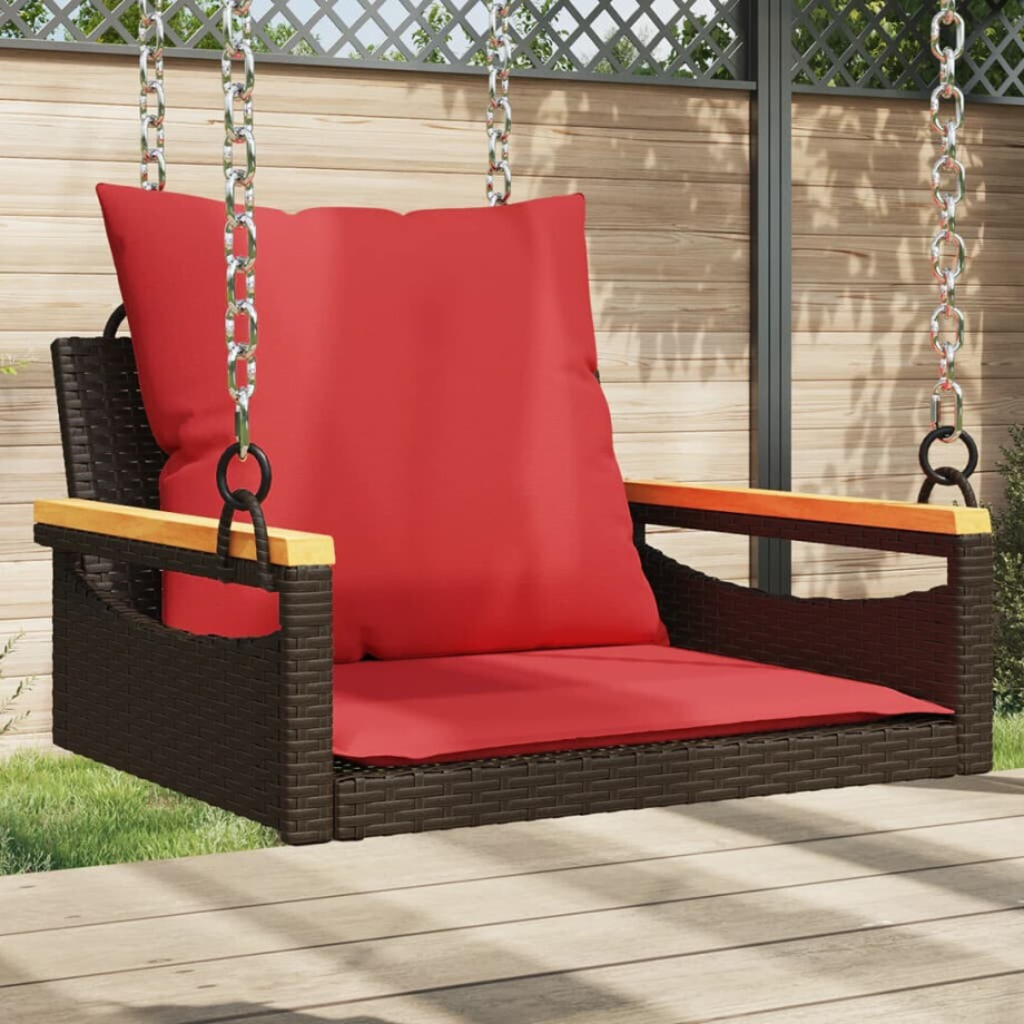 vidaXL Schommelbank met kussens 63x62x40 cm poly rattan bruin afbeelding 1