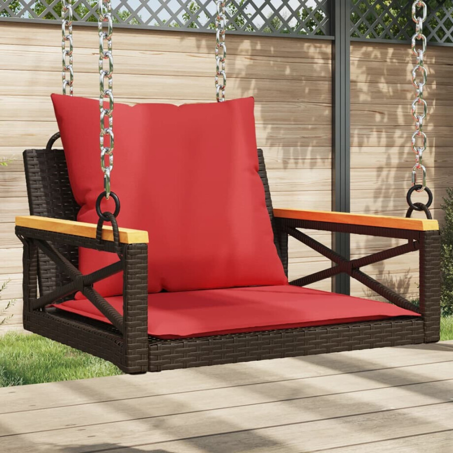 vidaXL Schommelbank met kussens 63x62x40 cm poly rattan bruin afbeelding 1