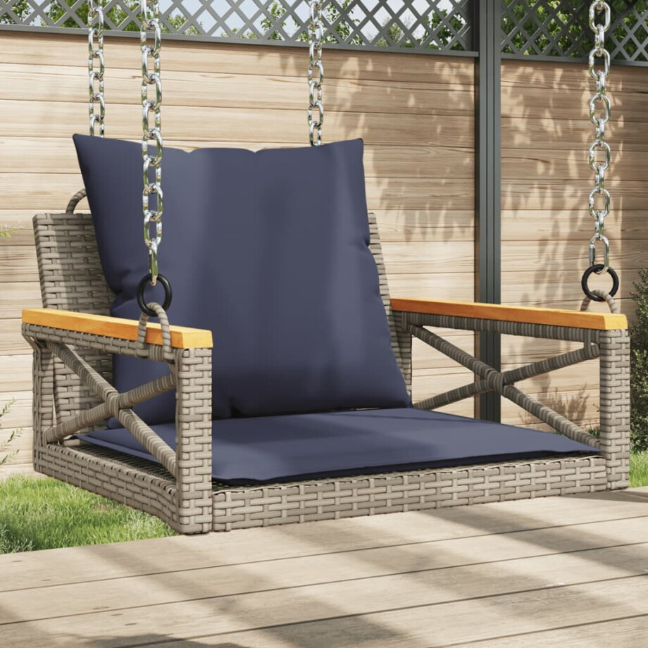 vidaXL Schommelbank met kussens 63x62x40 cm poly rattan grijs afbeelding 1