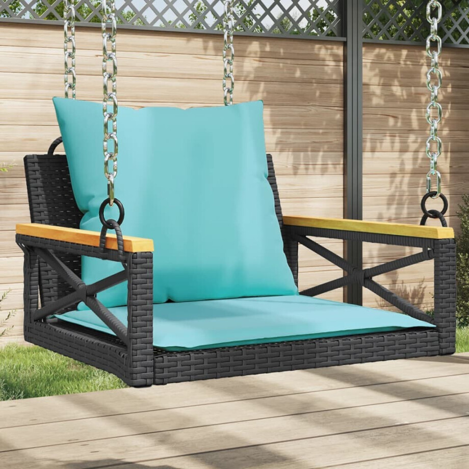 vidaXL Schommelbank met kussens 63x62x40 cm poly rattan zwart afbeelding 1