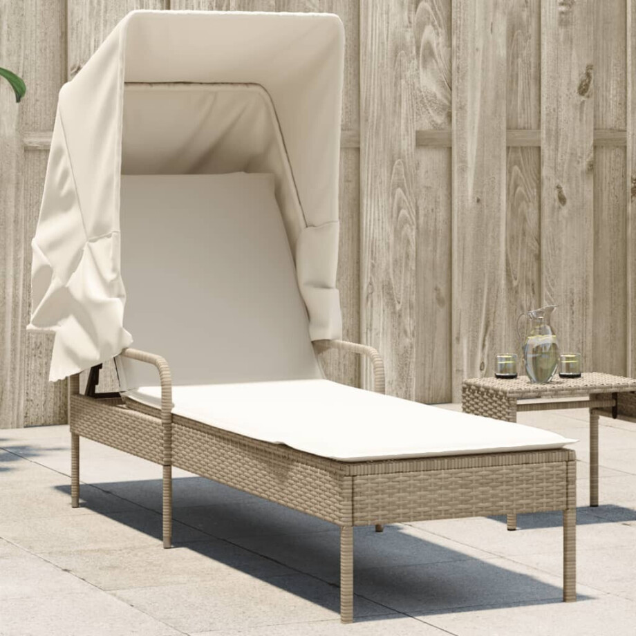 vidaXL Ligbed met luifel poly rattan beige vidaXL Ligbed met luifel poly rattan beige afbeelding 1