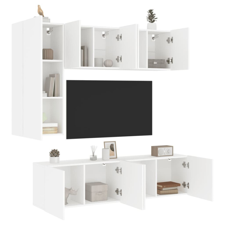vidaXL 5-delige Tv-meubelset bewerkt hout wit afbeelding 1