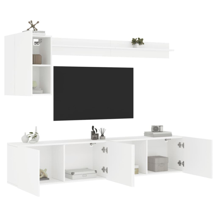 vidaXL 5-delige Tv-meubelset bewerkt hout wit afbeelding 1