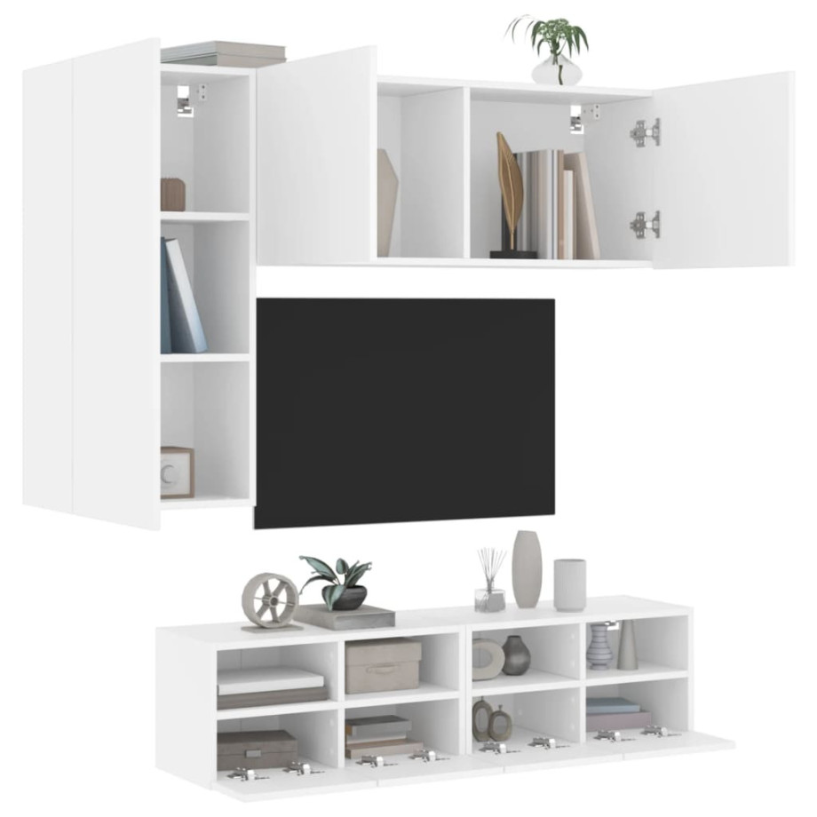 vidaXL 4-delige Tv-meubelset bewerkt hout wit afbeelding 1