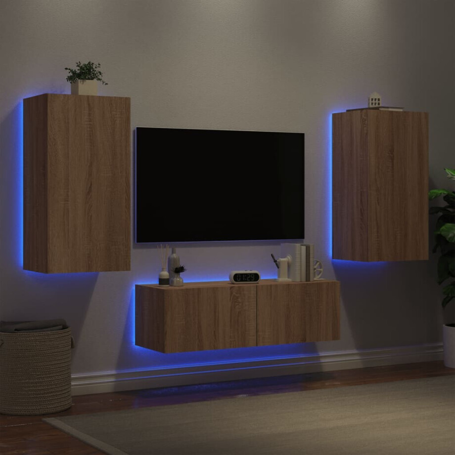 vidaXL 3-delige Tv-wandmeubelset met LED-verlichting sonoma eikenkleur afbeelding 1