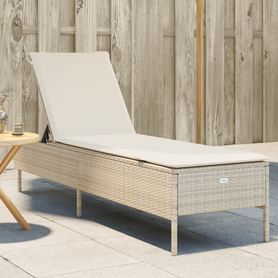 vidaXL Ligbed met kussen poly rattan beige afbeelding 1