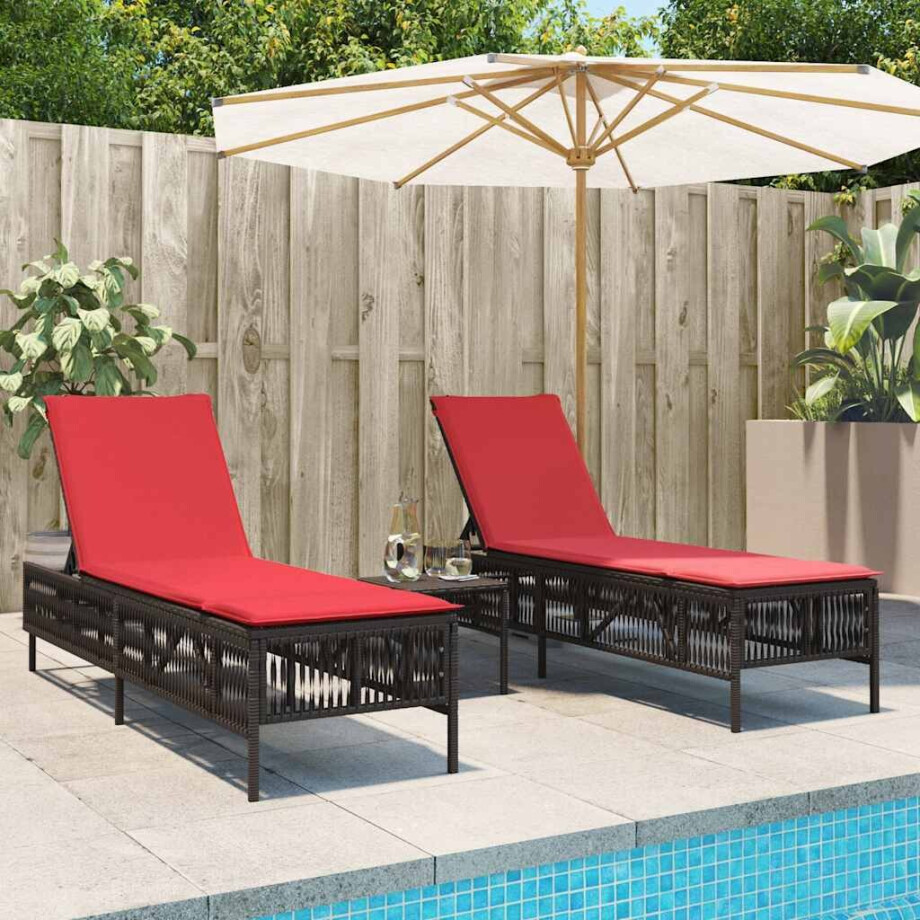 vidaXL Ligstoelen 2 stuks met tafel Bruin Poly Rotan vidaXL Ligstoelen 2 stuks met tafel Bruin Poly Rotan afbeelding 1