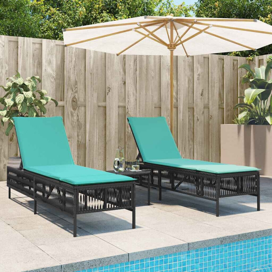 vidaXL Ligstoelen 2 stuks met tafel Zwart Poly Rotan vidaXL Ligstoelen 2 stuks met tafel Zwart Poly Rotan afbeelding 1