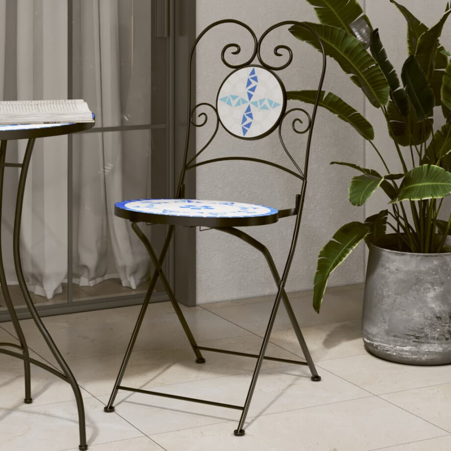vidaXL Bistrostoelen 2 st inklapbaar keramiek blauw en wit afbeelding 1