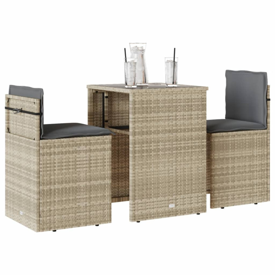 vidaXL 3-delige Bistroset met kussens poly rattan lichtgrijs afbeelding 1