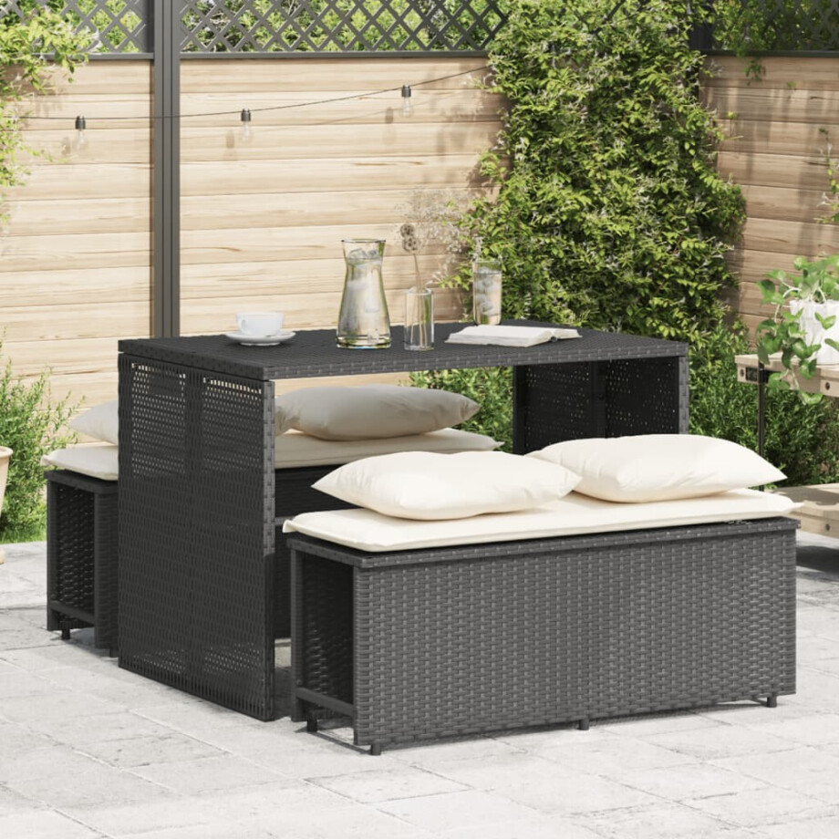vidaXL 3-delige Tuinset met kussens poly rattan zwart afbeelding 1