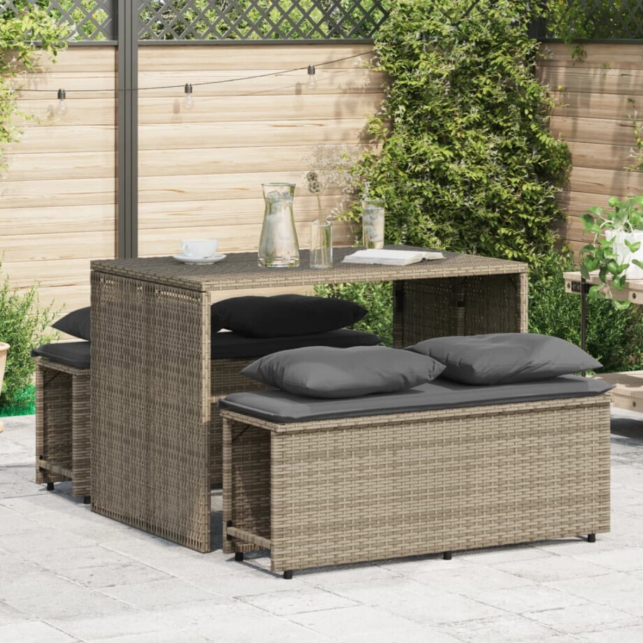 vidaXL 3-delige Tuinset met kussens poly rattan grijs afbeelding 1