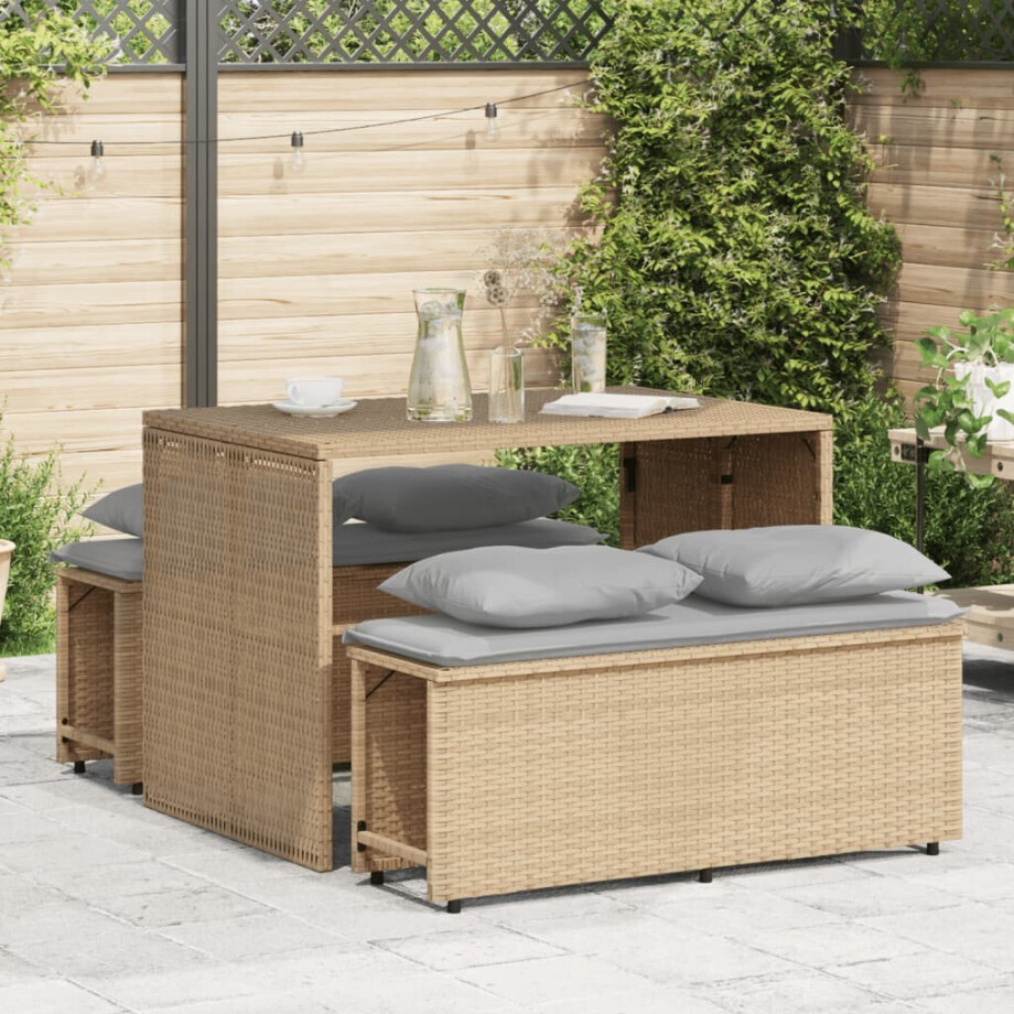 vidaXL 3-delige Tuinset met kussens poly rattan beige afbeelding 1