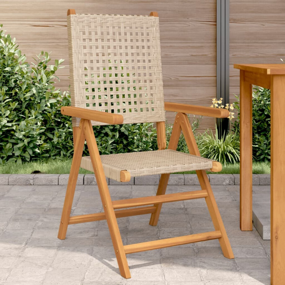 vidaXL Tuinstoelen 2 st massief acaciahout en poly rattan beige afbeelding 1
