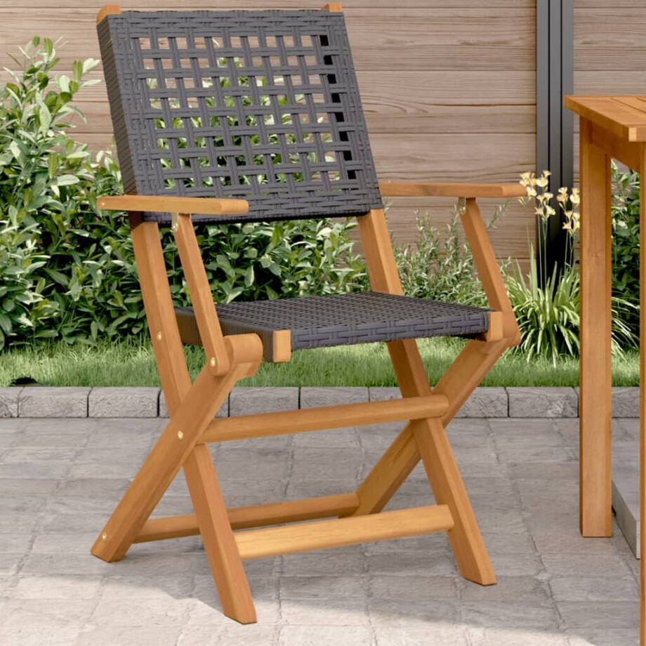 vidaXL Tuinstoelen 2 st massief acaciahout en poly rattan zwart afbeelding 1