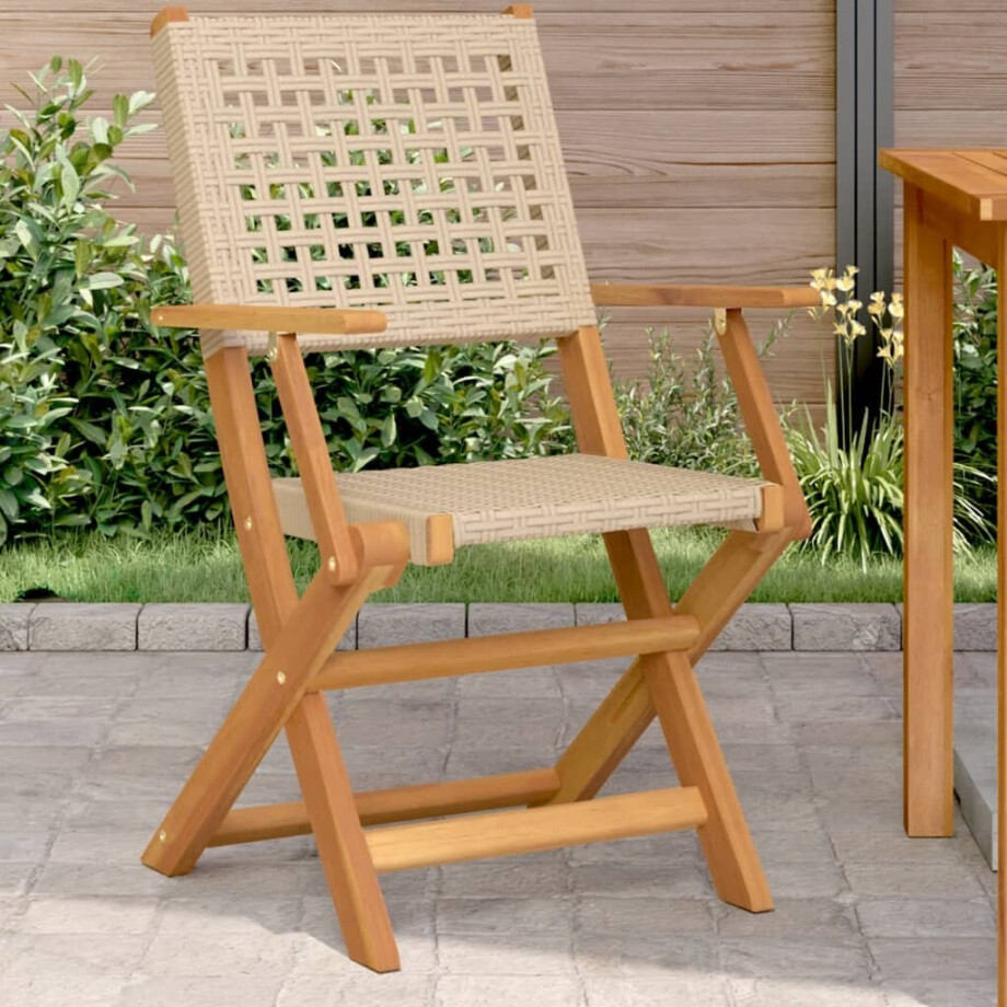 vidaXL Tuinstoelen 2 st massief acaciahout en poly rattan beige afbeelding 1