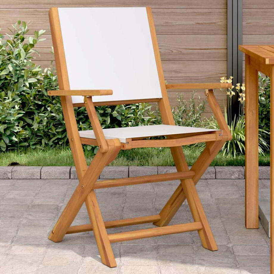 vidaXL Tuinstoelen 2 st inklapbaar acaciahout en stof crèmewit vidaXL Tuinstoelen 2 st inklapbaar acaciahout en stof crèmewit afbeelding 1