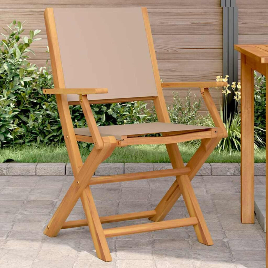 vidaXL Tuinstoelen 2 st massief acaciahout en stof taupe afbeelding 1
