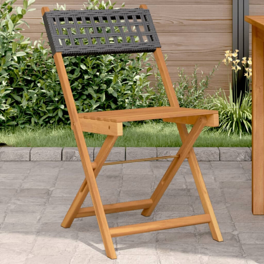 vidaXL Bistrostoelen 2 st massief acaciahout en poly rattan zwart afbeelding 1