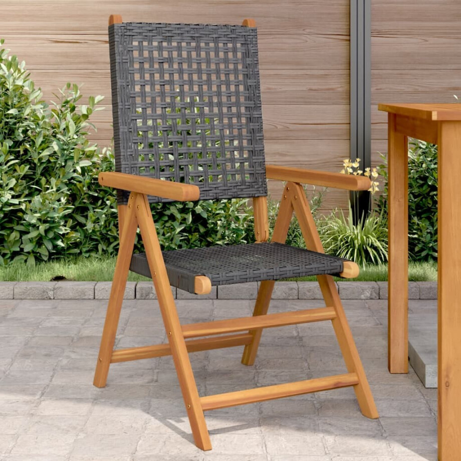 vidaXL Tuinstoelen 2 st massief acaciahout en poly rattan zwart afbeelding 1