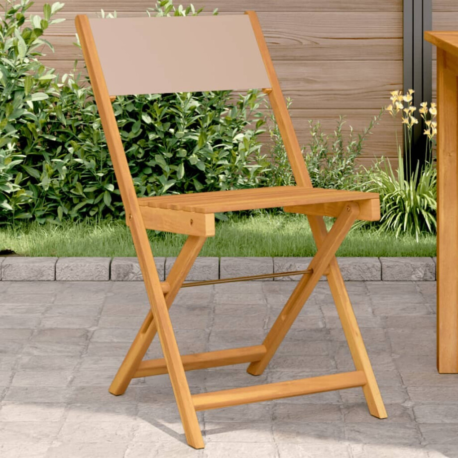 vidaXL Bistrostoelen 2 st massief acaciahout en stof taupe afbeelding 1