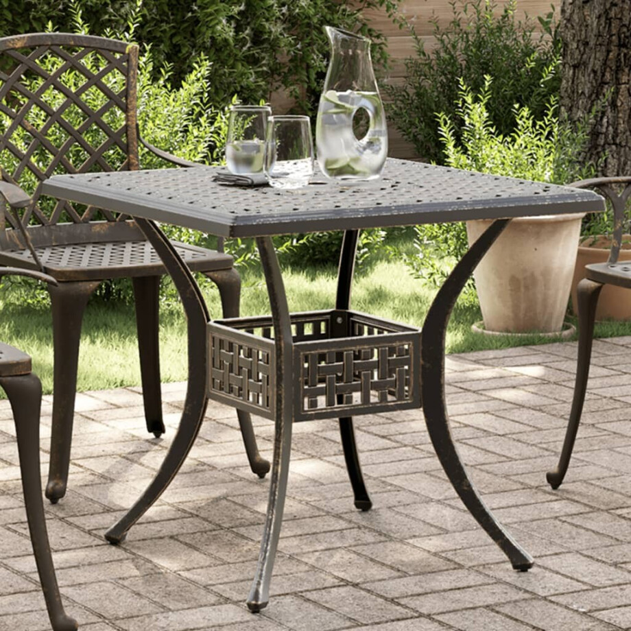 vidaXL Tuintafel 80x80x75 cm gietaluminium bronskleurig afbeelding 1