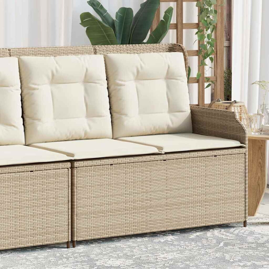 vidaXL Tuinbankje verstelbaar met kussens poly rattan beige vidaXL Tuinbankje verstelbaar met kussens poly rattan beige afbeelding 1