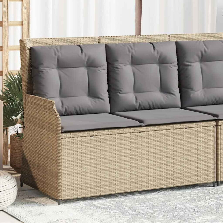 vidaXL Tuinbankje verstelbaar met kussens poly rattan beige vidaXL Tuinbankje verstelbaar met kussens poly rattan beige afbeelding 1
