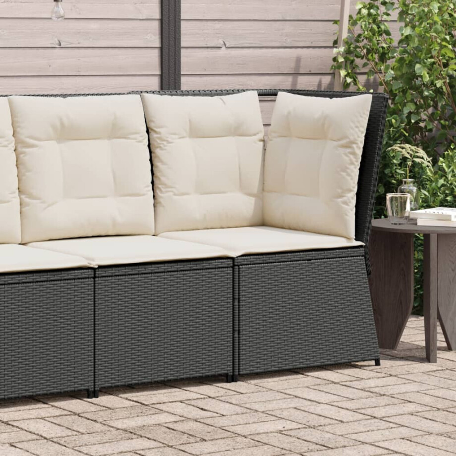 vidaXL Tuinhoekbank met kussens poly rattan zwart afbeelding 1