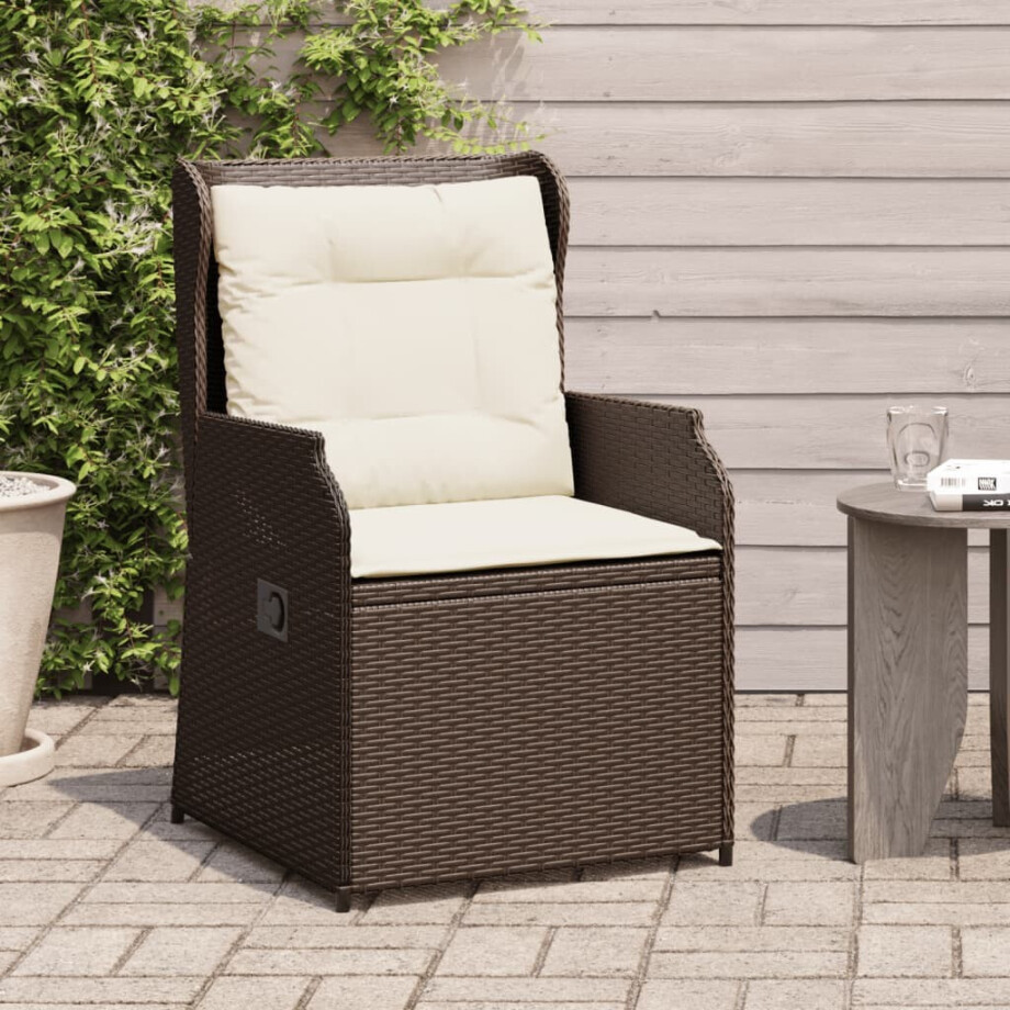 vidaXL Tuinstoelen 2 st verstelbaar met kussens poly rattan bruin afbeelding 1