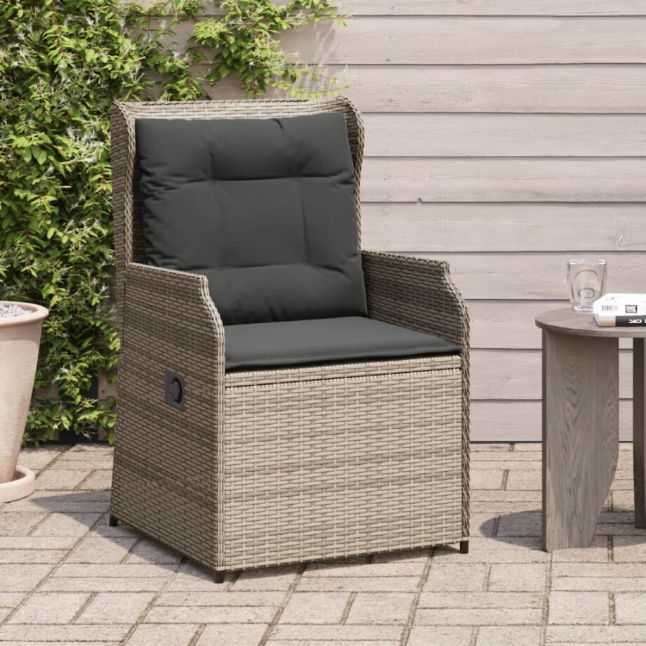 vidaXL Tuinstoelen 2 st verstelbaar met kussens poly rattan grijs vidaXL Tuinstoelen 2 st verstelbaar met kussens poly rattan grijs afbeelding 1