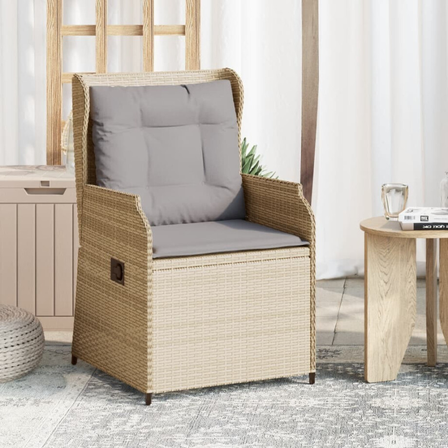 vidaXL Tuinstoelen 2 st verstelbaar met kussens poly rattan beige afbeelding 1