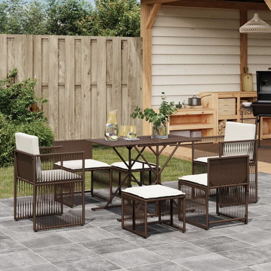 vidaXL 7-delige Tuinset met kussens poly rattan bruin afbeelding 1