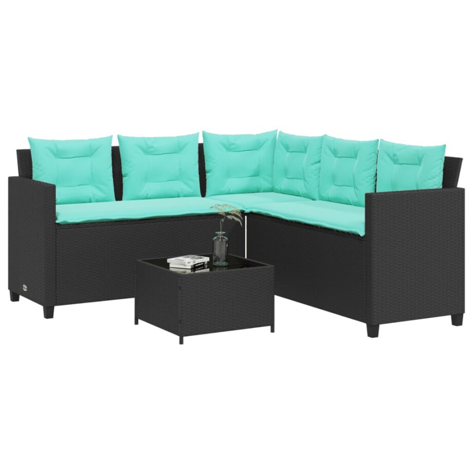 vidaXL Tuinbank met tafel en kussens L-vormig zwart poly rattan vidaXL Tuinbank met tafel en kussens L-vormig zwart poly rattan afbeelding 1
