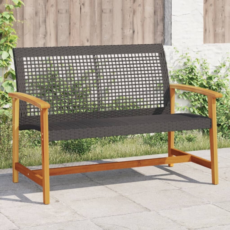 vidaXL Tuinbank 112 cm poly rattan en acaciahout zwart afbeelding 1