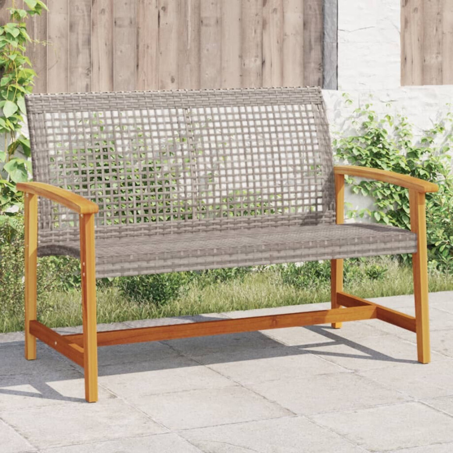 vidaXL Tuinbank 112 cm poly rattan en acaciahout grijs afbeelding 1