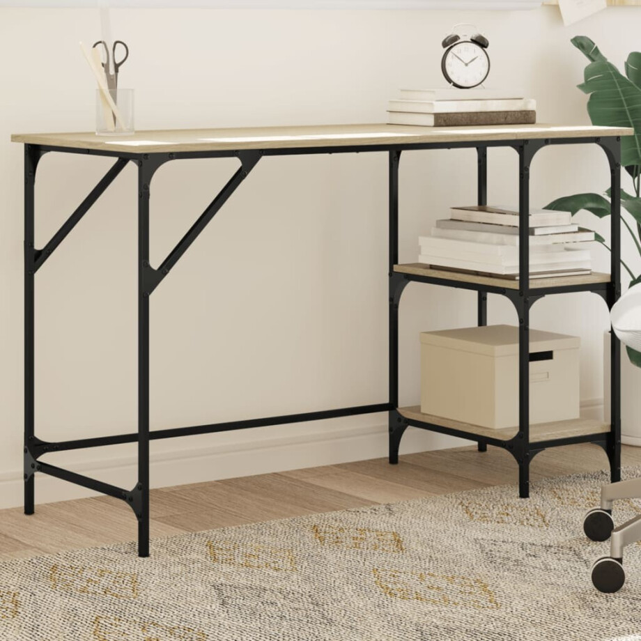 vidaXL Bureau 120x50x75 cm metaal en bewerkt hout sonoma eikenkleurig afbeelding 1