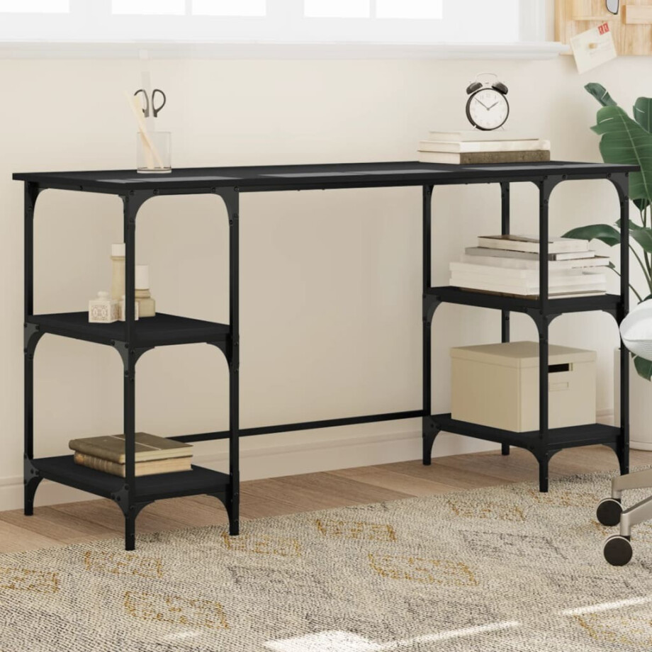 vidaXL Bureau 140x50x75 cm metaal en bewerkt hout zwart afbeelding 1