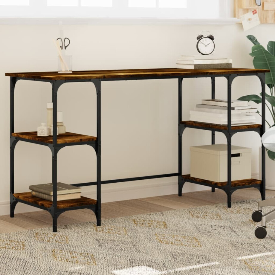 vidaXL Bureau 140x50x75 cm metaal en bewerkt hout gerookt eikenkleurig vidaXL Bureau 140x50x75 cm metaal en bewerkt hout gerookt eikenkleurig afbeelding 1