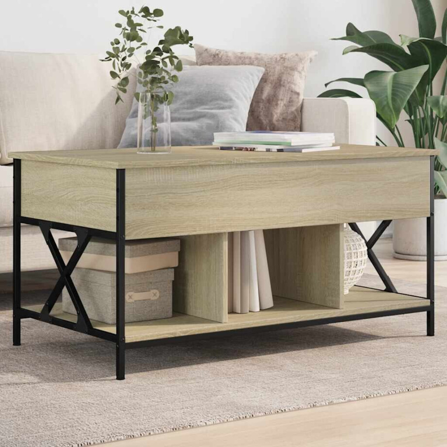 vidaXL Salontafel 100x55x50 cm bewerkt hout en metaal sonoma eiken vidaXL Salontafel 100x55x50 cm bewerkt hout en metaal sonoma eiken afbeelding 1