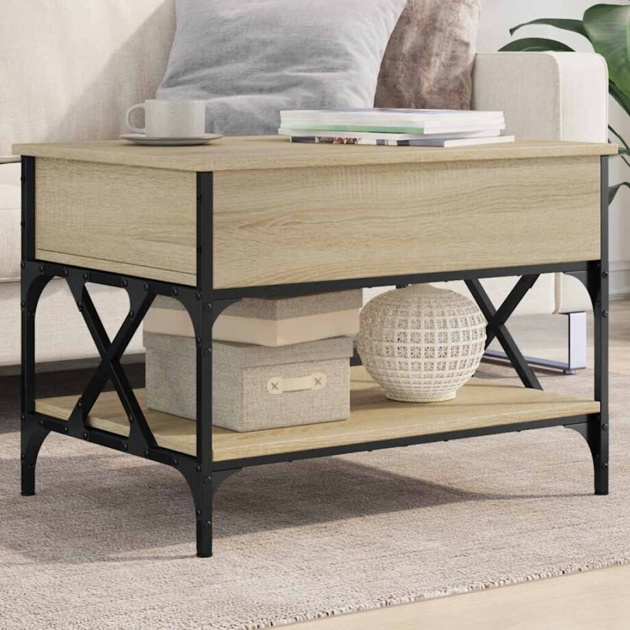 vidaXL Salontafel 70x50x50 cm bewerkt hout en metaal sonoma eikenkleur afbeelding 1