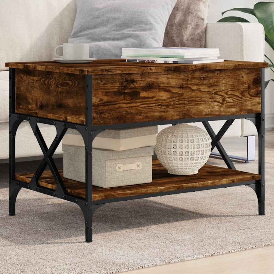 vidaXL Salontafel 70x50x50 cm bewerkt hout en metaal gerookt eiken afbeelding 1
