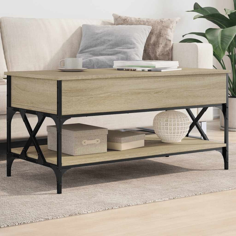 vidaXL Salontafel 100x50x50 cm bewerkt hout en metaal sonoma eiken vidaXL Salontafel 100x50x50 cm bewerkt hout en metaal sonoma eiken afbeelding 1