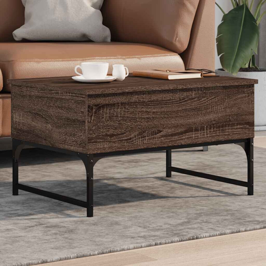 vidaXL Salontafel 70x50x40 cm bewerkt hout en metaal bruin eikenkleur vidaXL Salontafel 70x50x40 cm bewerkt hout en metaal bruin eikenkleur afbeelding 1