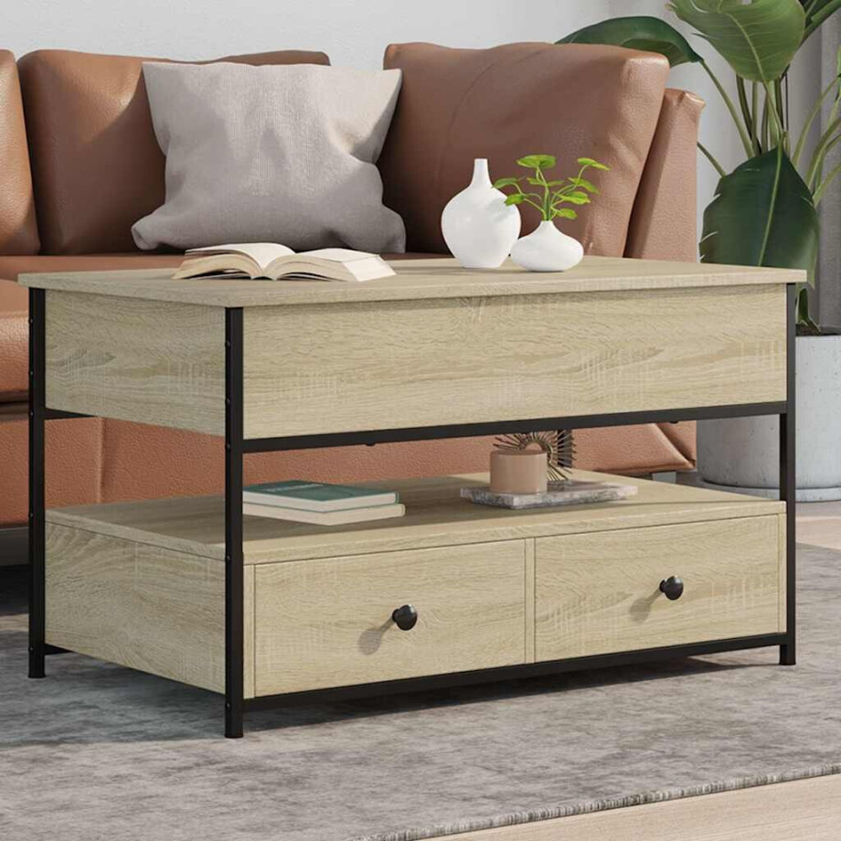 vidaXL Salontafel 85x50x50 cm bewerkt hout en metaal sonoma eikenkleur afbeelding 1